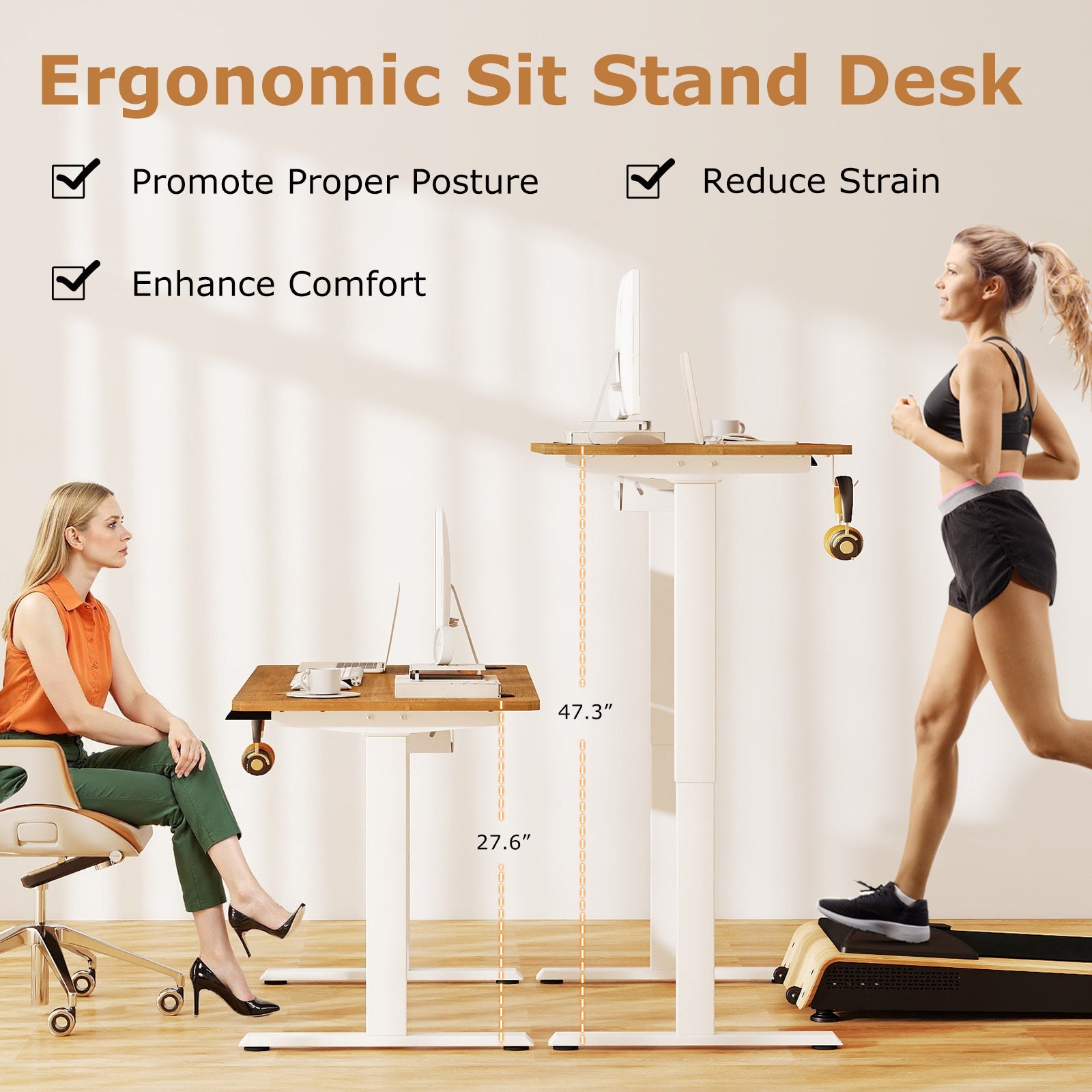 Electric Standing Desk Height Adjustable with 3 Memory Heights Walnut by DirectDeals
