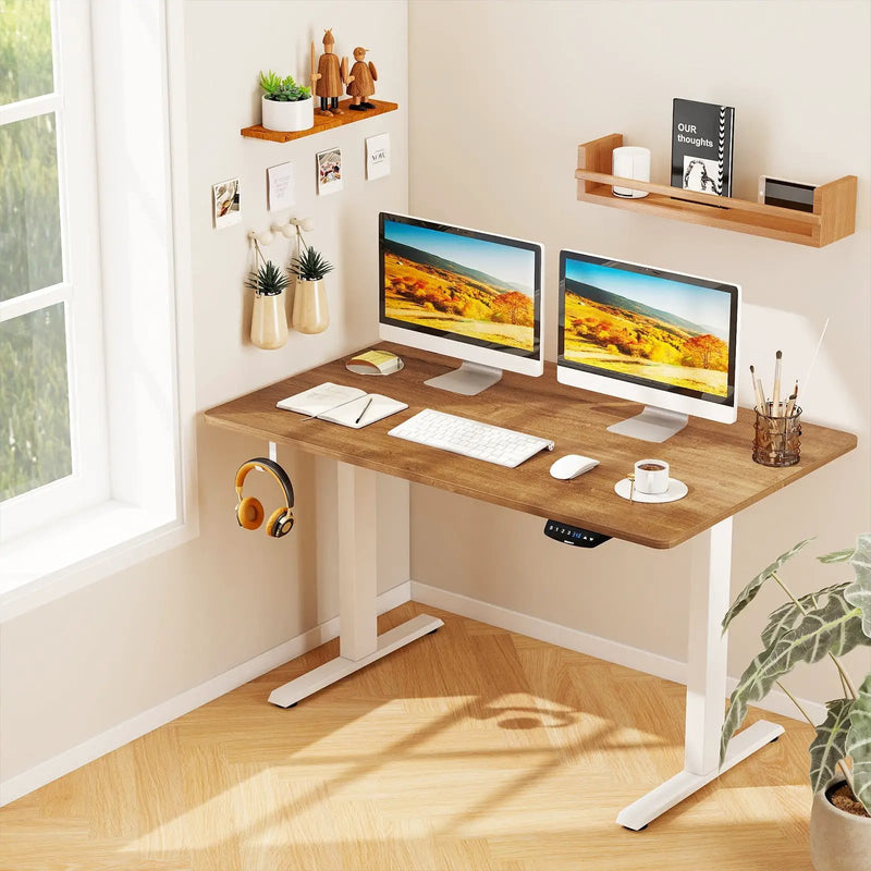Electric Standing Desk Height Adjustable with 3 Memory Heights Walnut by DirectDeals