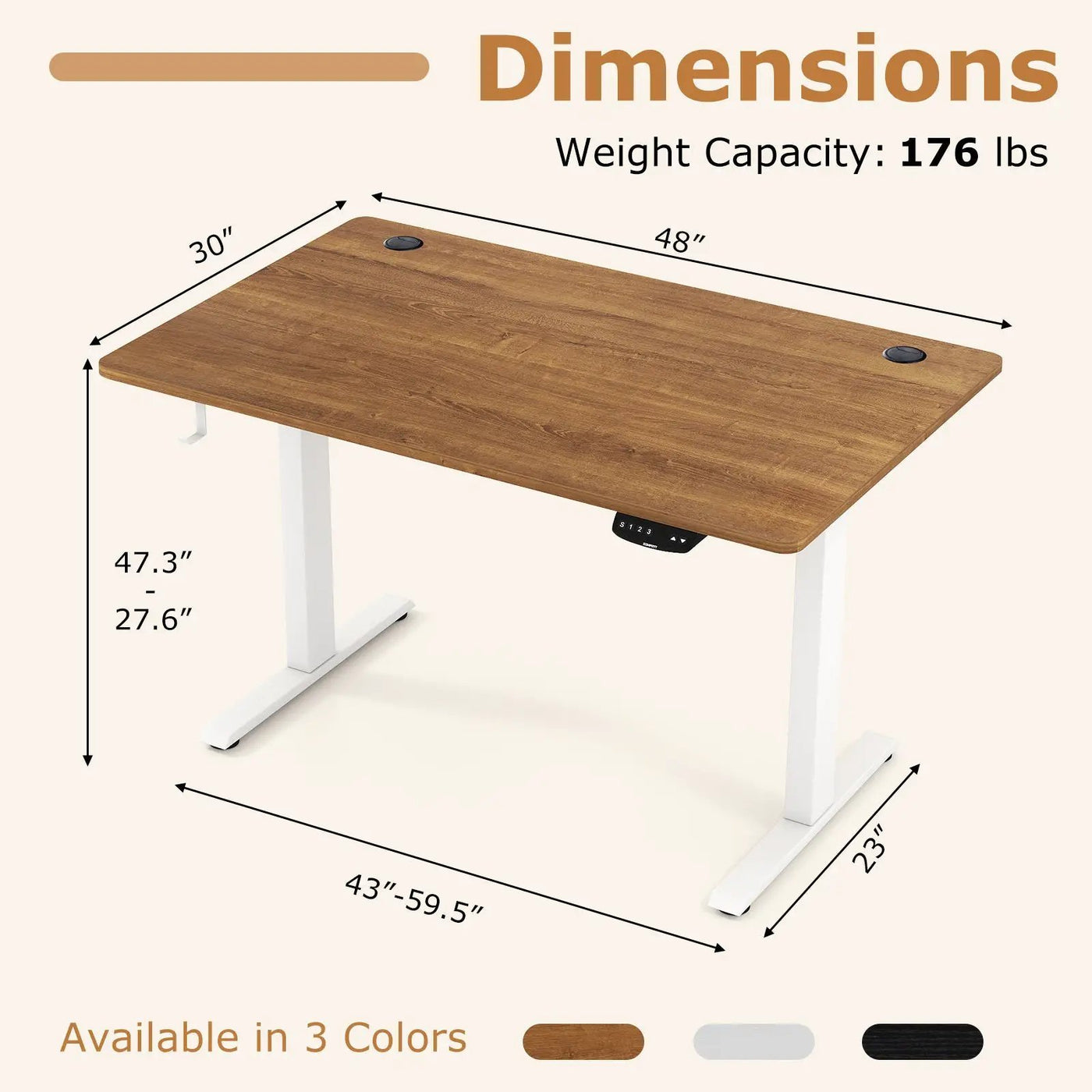 Electric Standing Desk Height Adjustable with 3 Memory Heights Walnut by DirectDeals