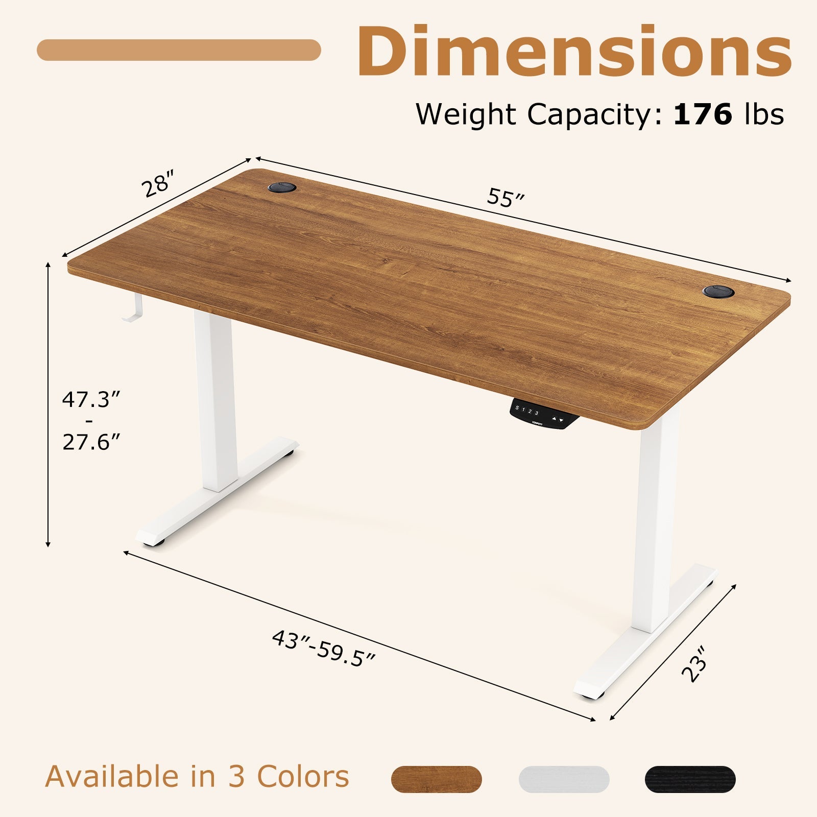 Electric Standing Desk Height Adjustable with 3 Memory Heights Walnut by DirectDeals