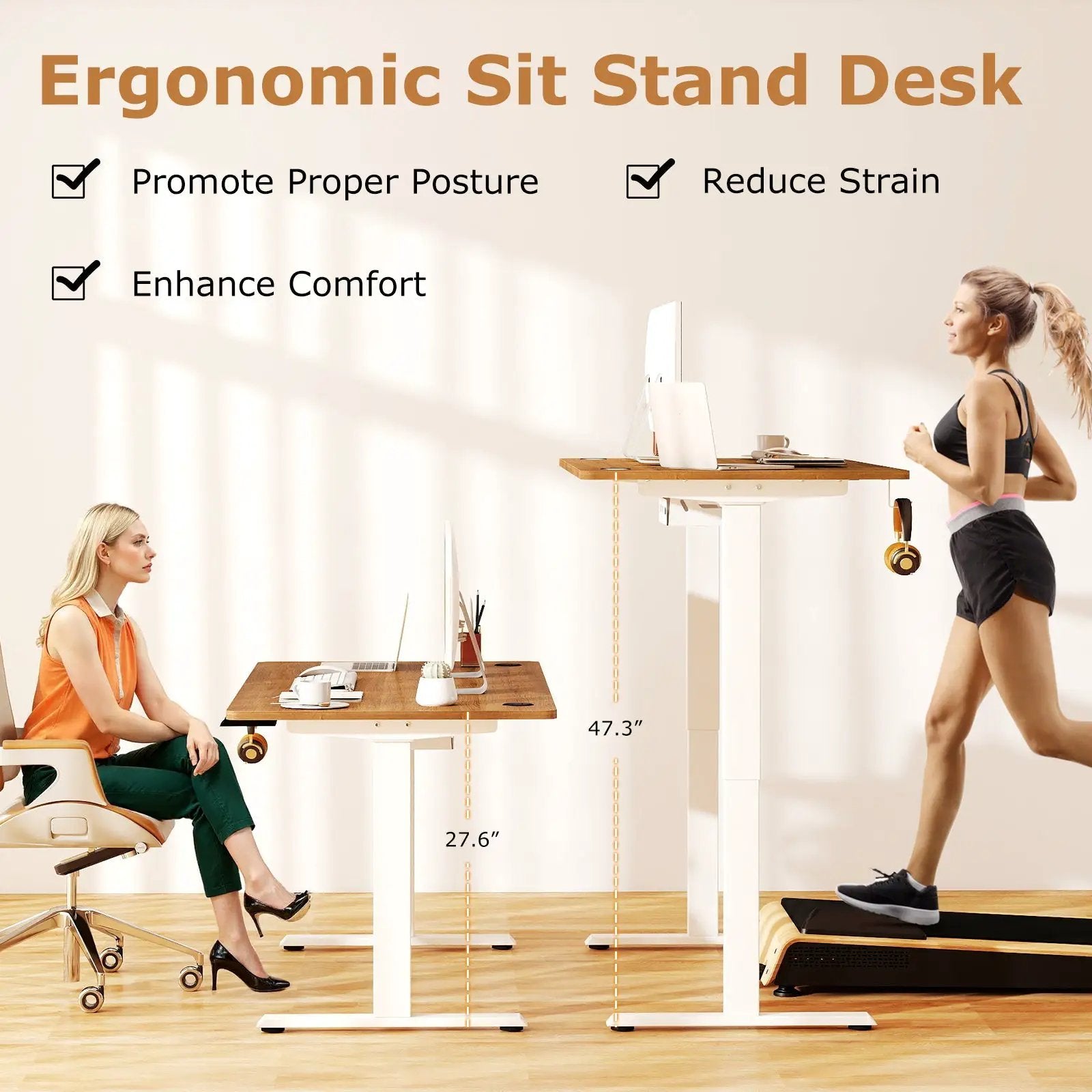 Electric Standing Desk Height Adjustable with 3 Memory Heights Walnut by DirectDeals