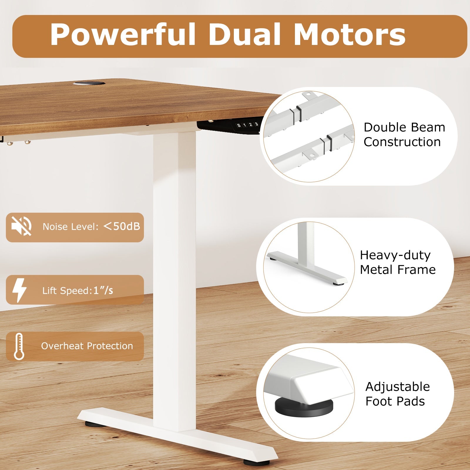 Electric Standing Desk Height Adjustable with 3 Memory Heights Walnut by DirectDeals