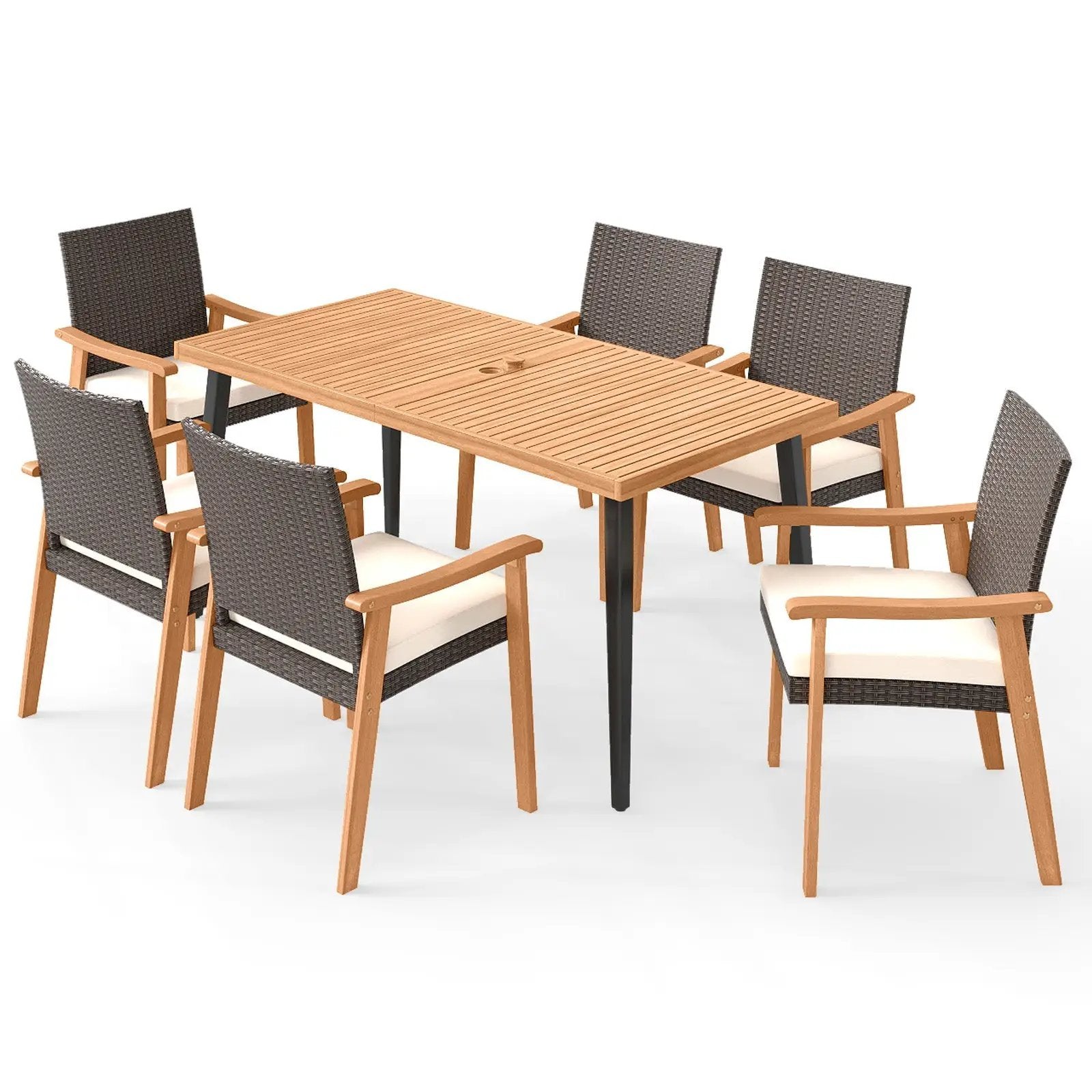 7-Pieces Patio Dining Table Set Acacia Wood Table and 6 Armchairs by DirectDeals