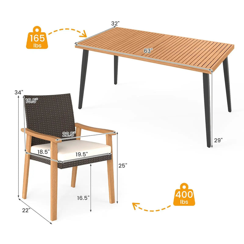 7-Pieces Patio Dining Table Set Acacia Wood Table and 6 Armchairs by DirectDeals