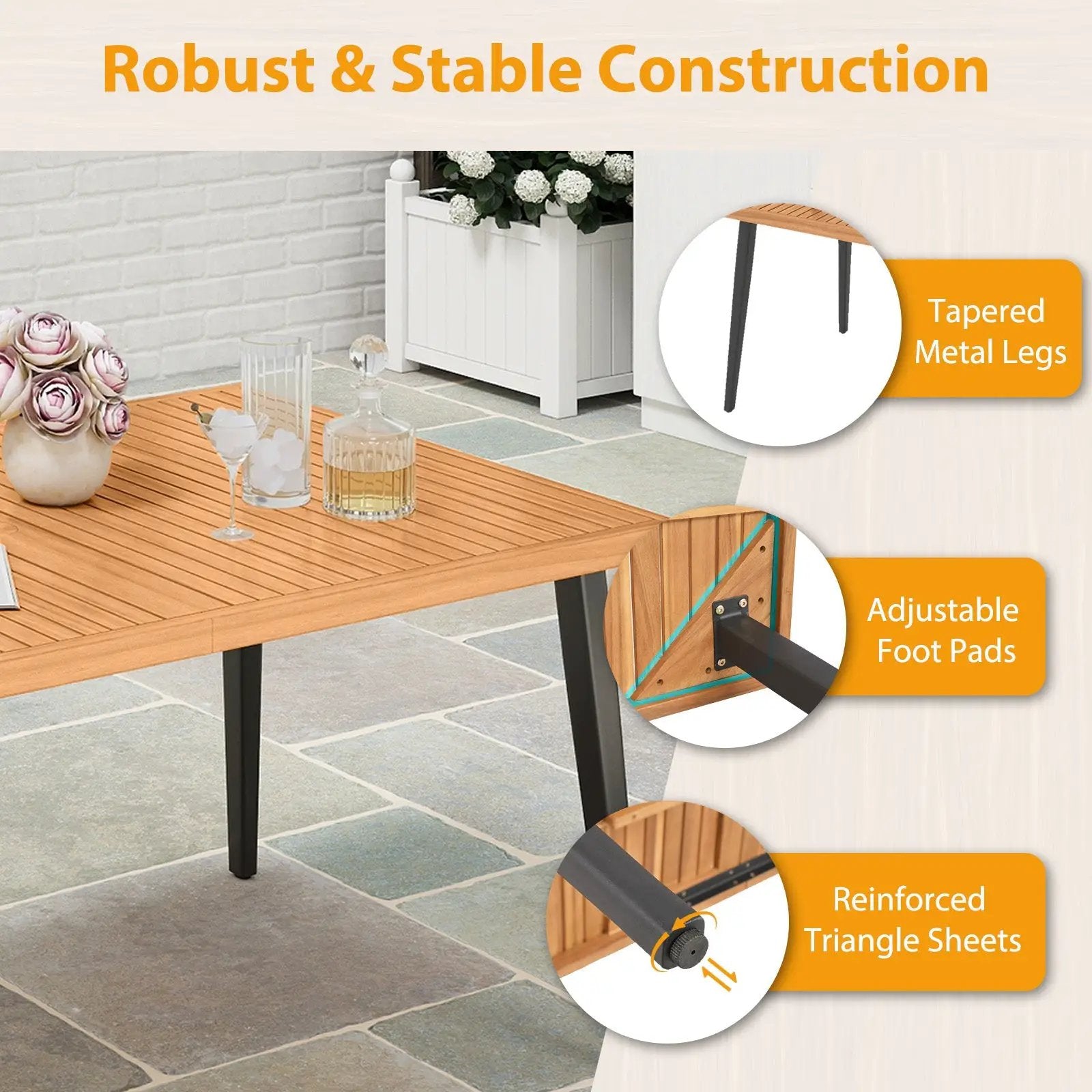 7-Pieces Patio Dining Table Set Acacia Wood Table and 6 Armchairs by DirectDeals
