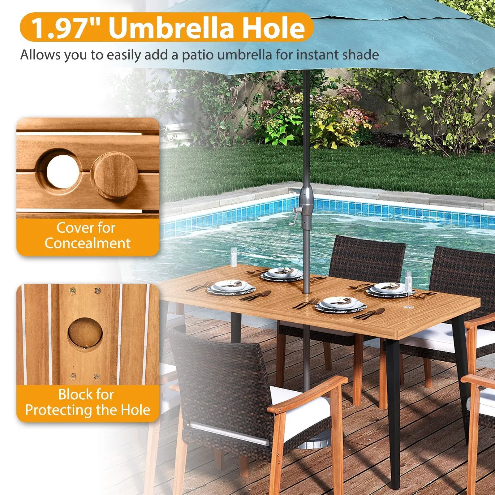 7-Pieces Patio Dining Table Set Acacia Wood Table and 6 Armchairs by DirectDeals