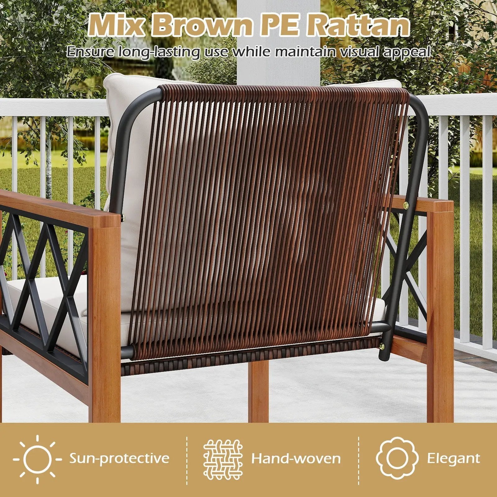 5 Pieces PE Wicker Patio Furniture Set with Acacia Wood Frame by DirectDeals