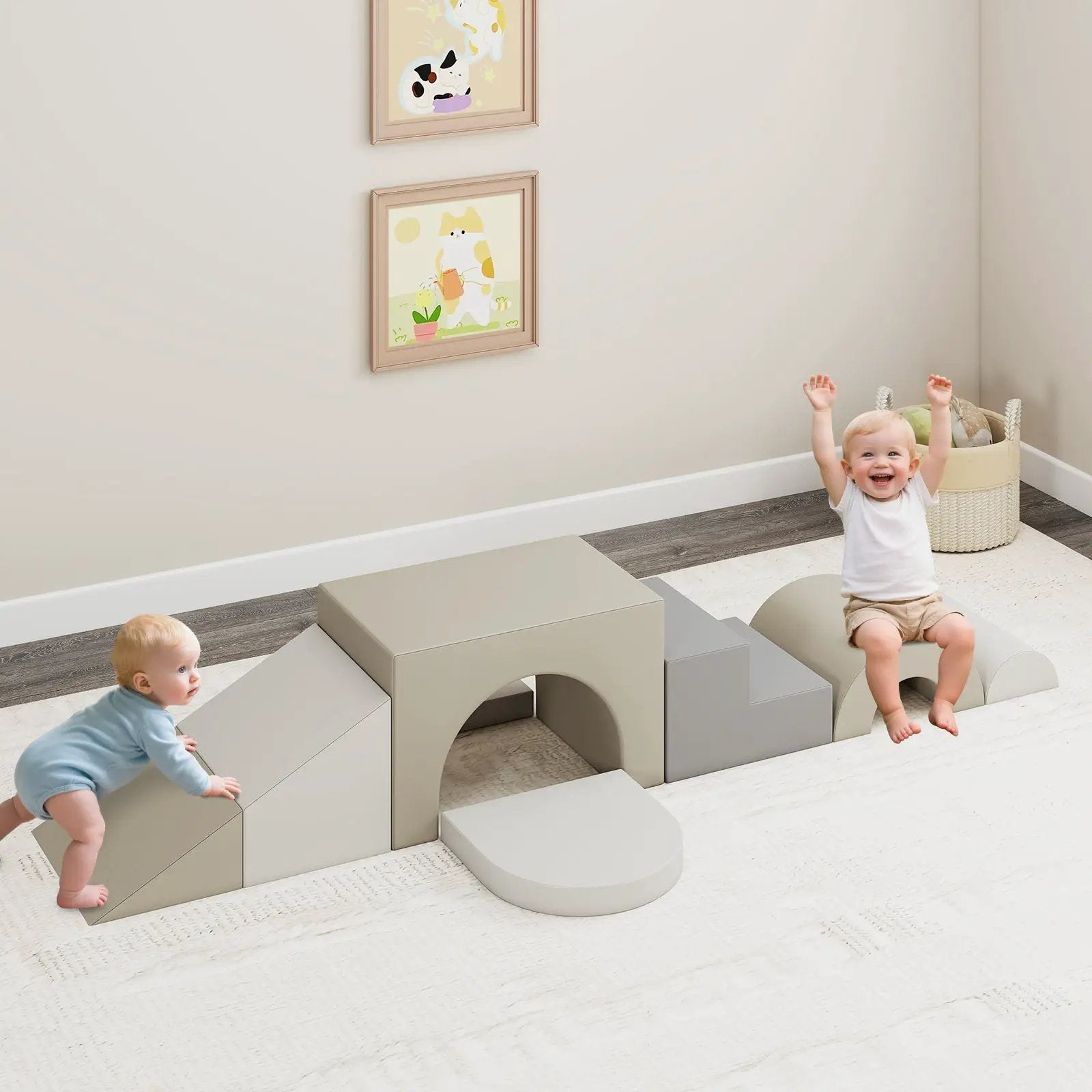 7-Piece Soft Foam Toddler Climbing Blocks Set PU Leather for 1+ Year Old by DirectDeals