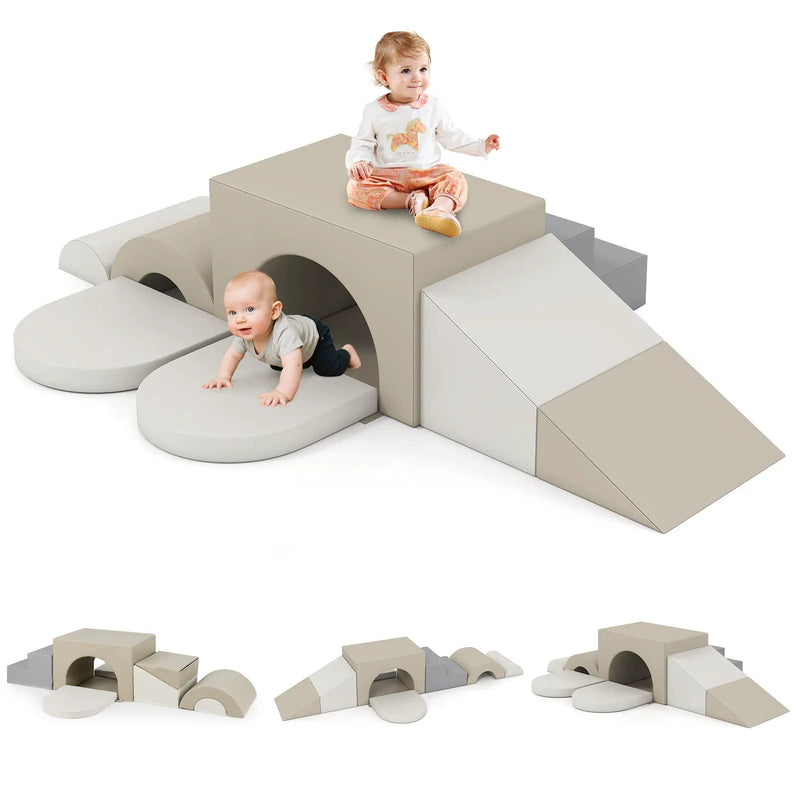 7-Piece Soft Foam Toddler Climbing Blocks Set PU Leather for 1+ Year Old by DirectDeals