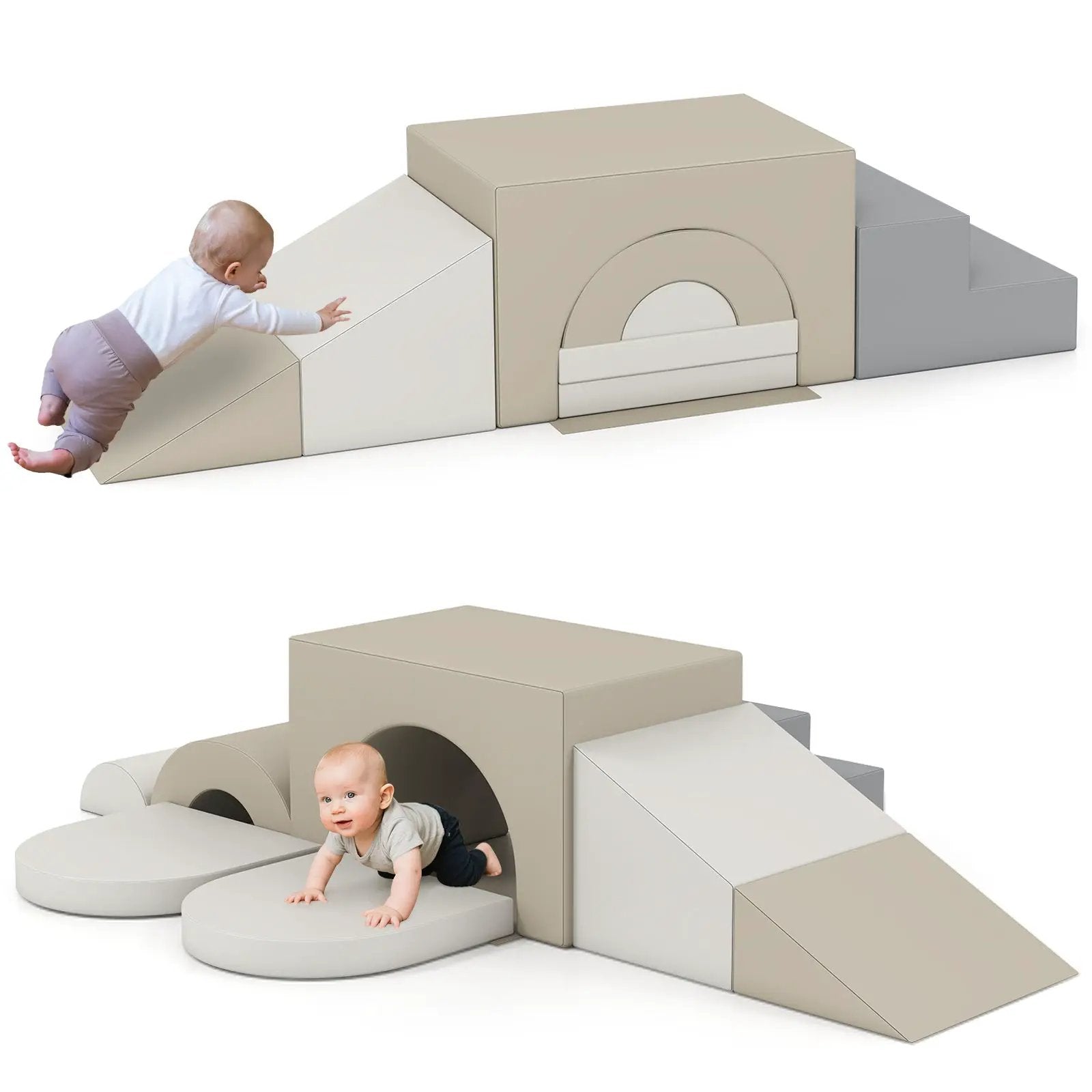 7-Piece Soft Foam Toddler Climbing Blocks Set PU Leather for 1+ Year Old by DirectDeals