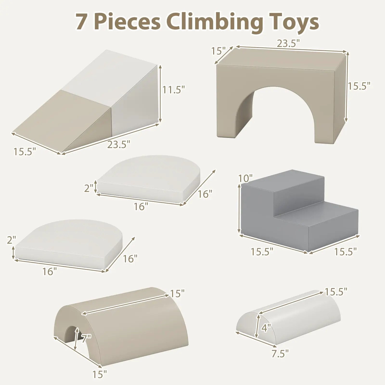 7-Piece Soft Foam Toddler Climbing Blocks Set PU Leather for 1+ Year Old by DirectDeals