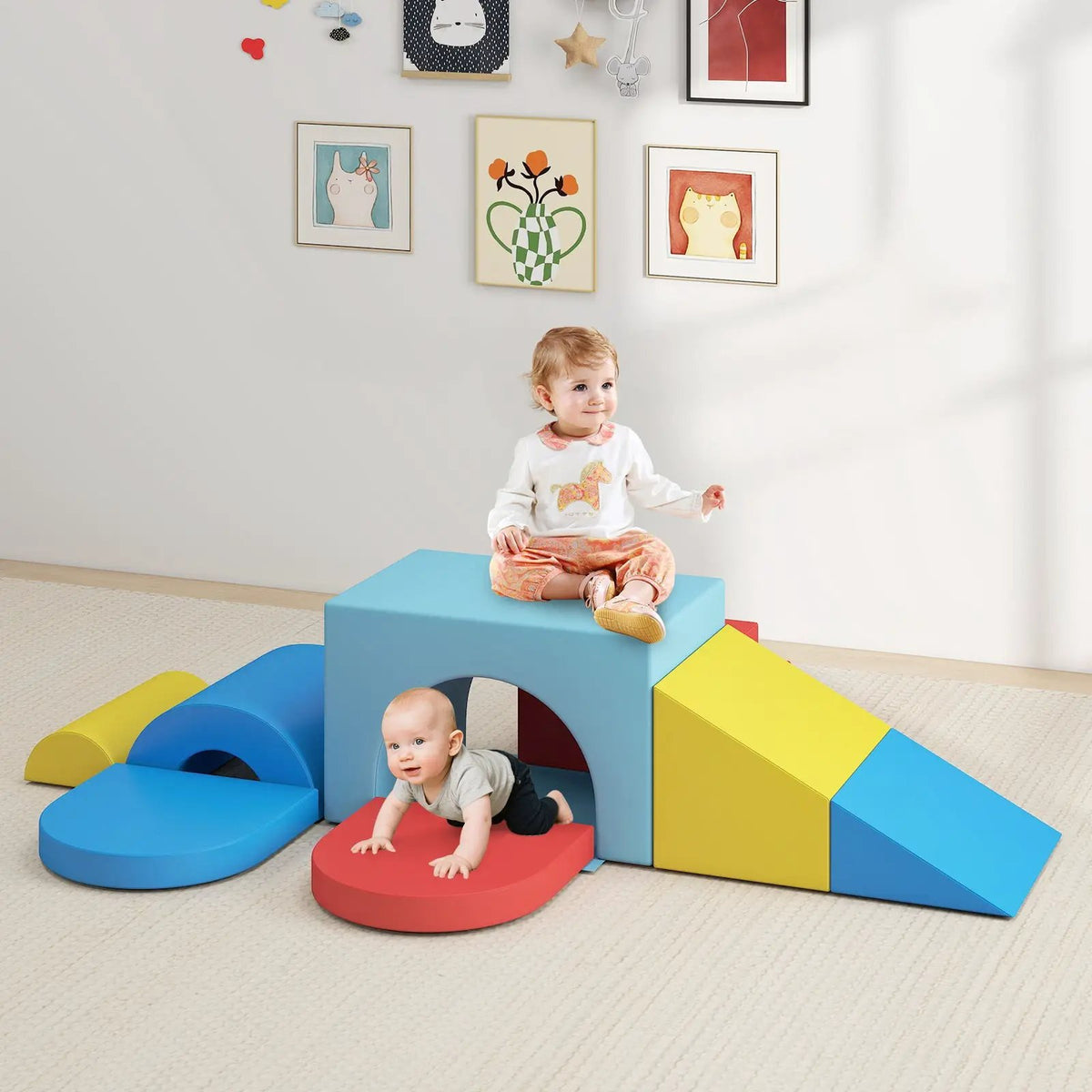7-Piece Soft Foam Toddler Climbing Blocks Set PU Leather for 1+ Year Old by DirectDeals