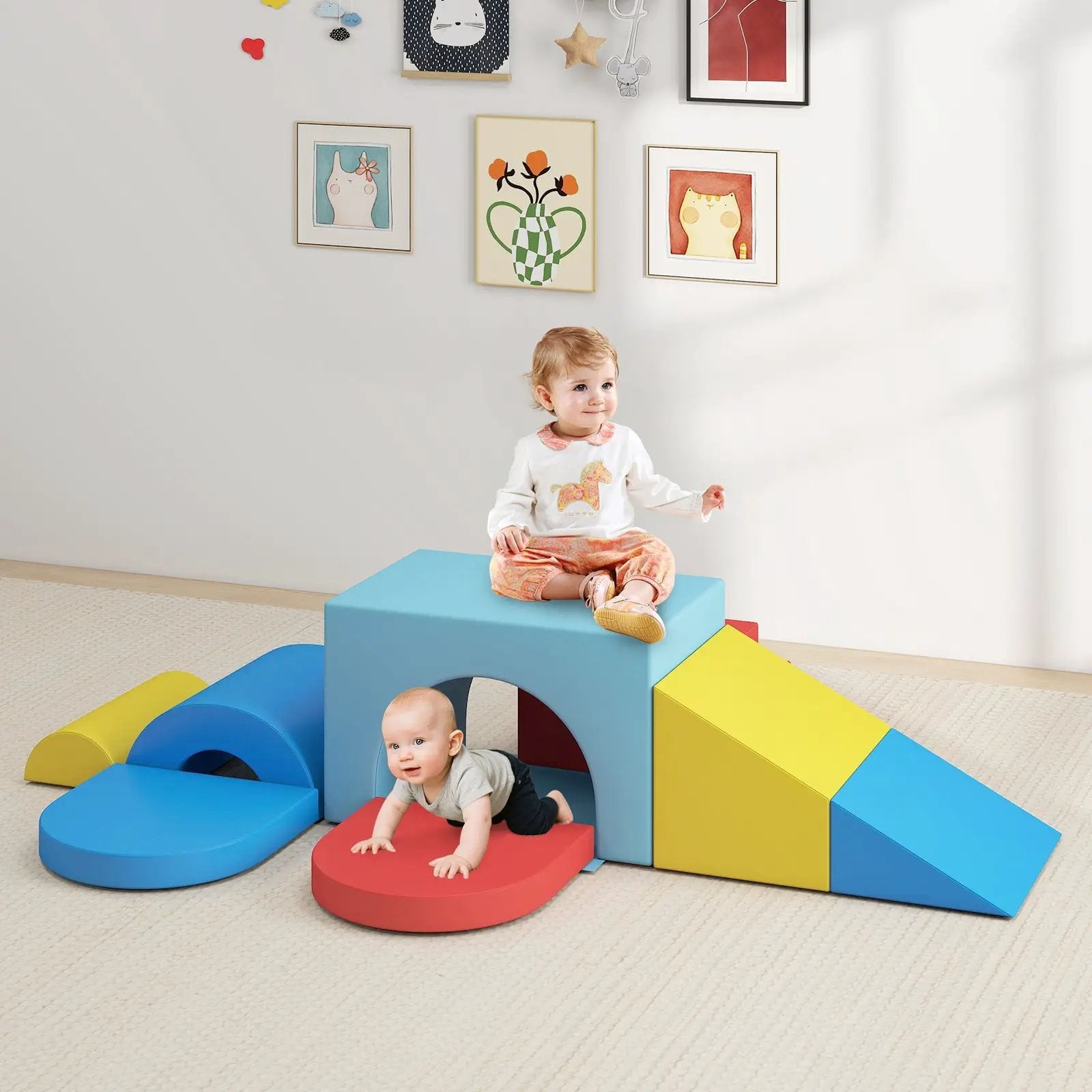 7-Piece Soft Foam Toddler Climbing Blocks Set PU Leather for 1+ Year Old by DirectDeals
