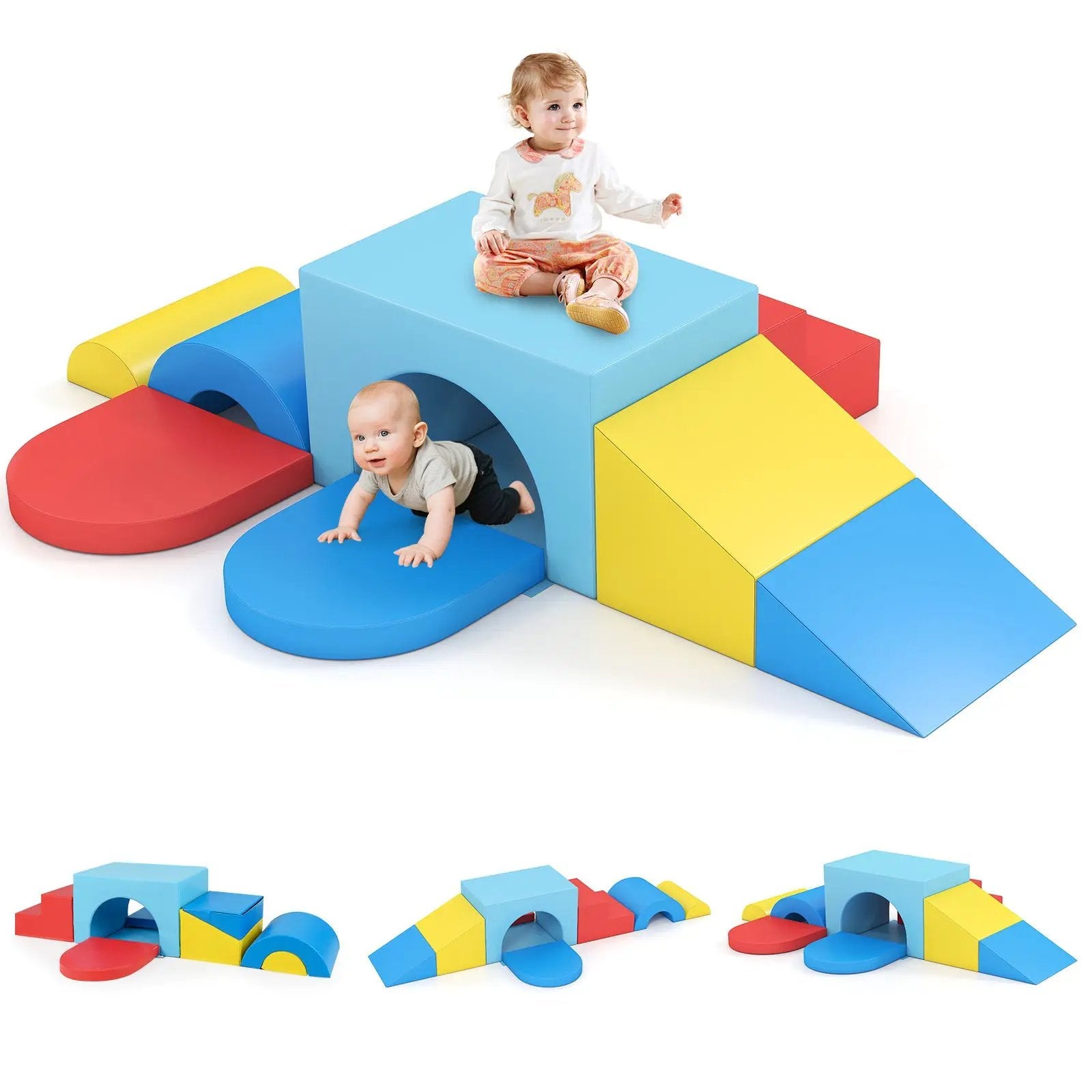 7-Piece Soft Foam Toddler Climbing Blocks Set PU Leather for 1+ Year Old by DirectDeals