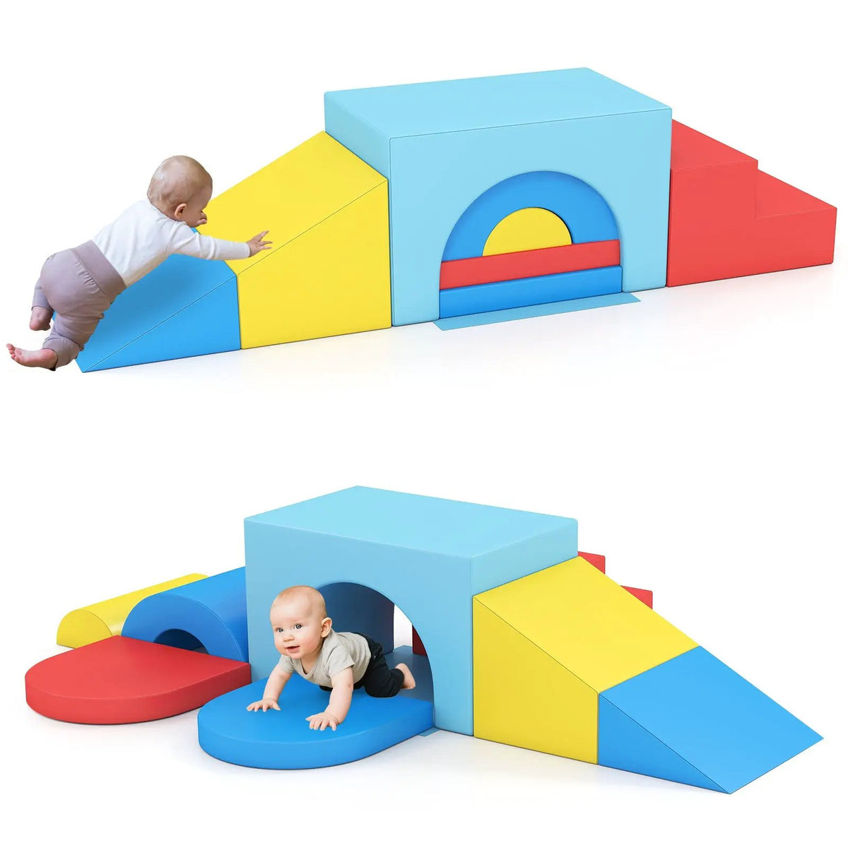 7-Piece Soft Foam Toddler Climbing Blocks Set PU Leather for 1+ Year Old by DirectDeals