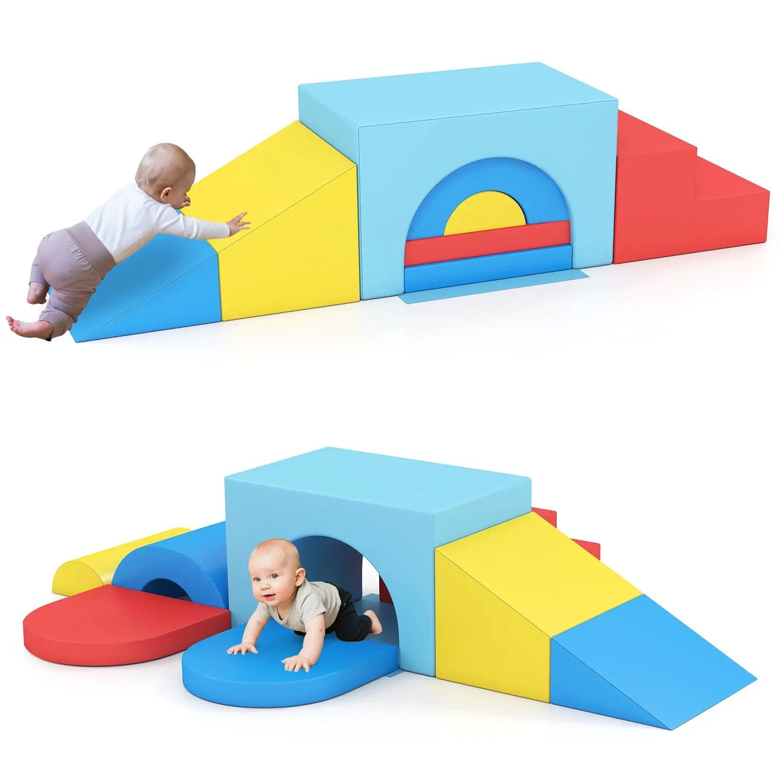 7-Piece Soft Foam Toddler Climbing Blocks Set PU Leather for 1+ Year Old by DirectDeals