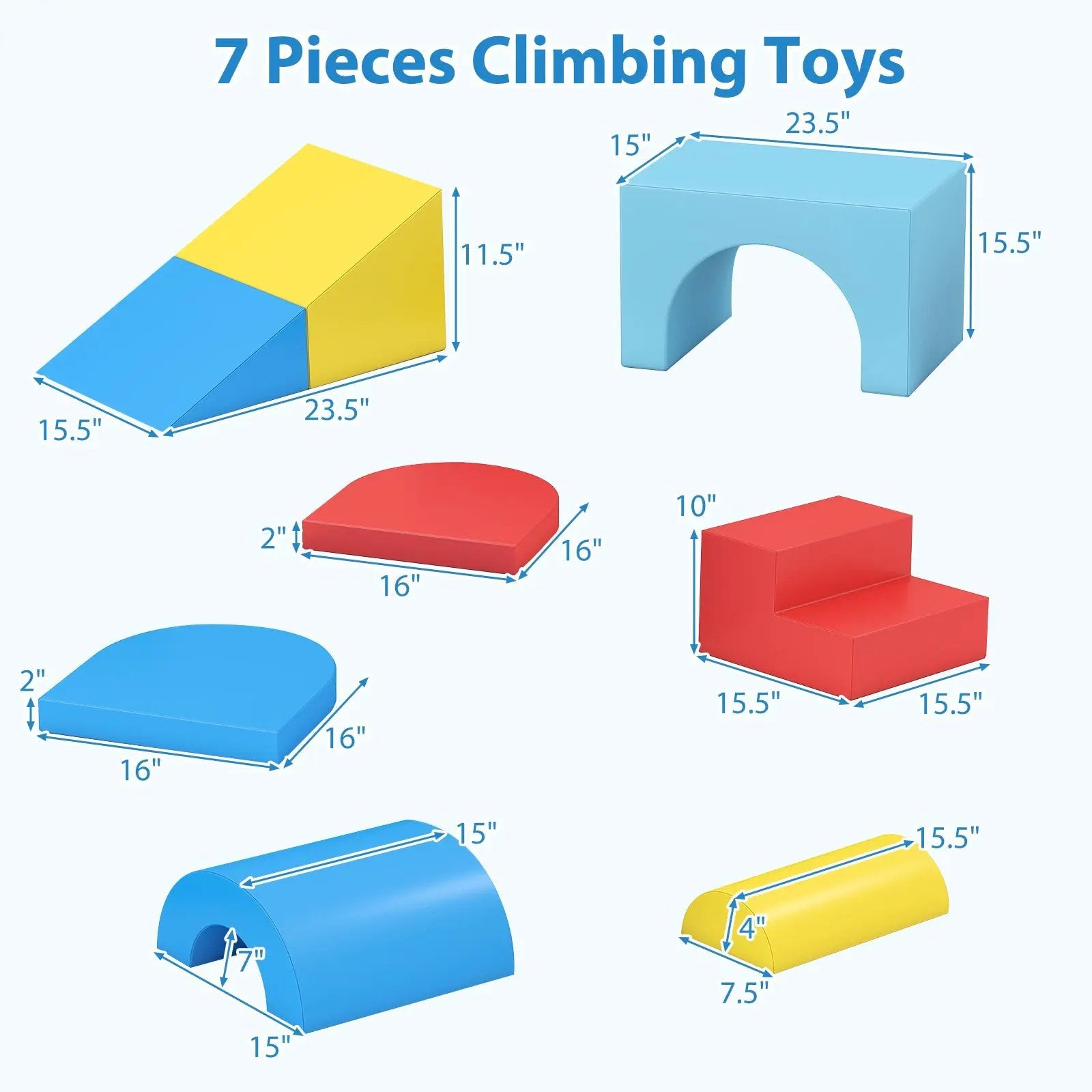 7-Piece Soft Foam Toddler Climbing Blocks Set PU Leather for 1+ Year Old by DirectDeals