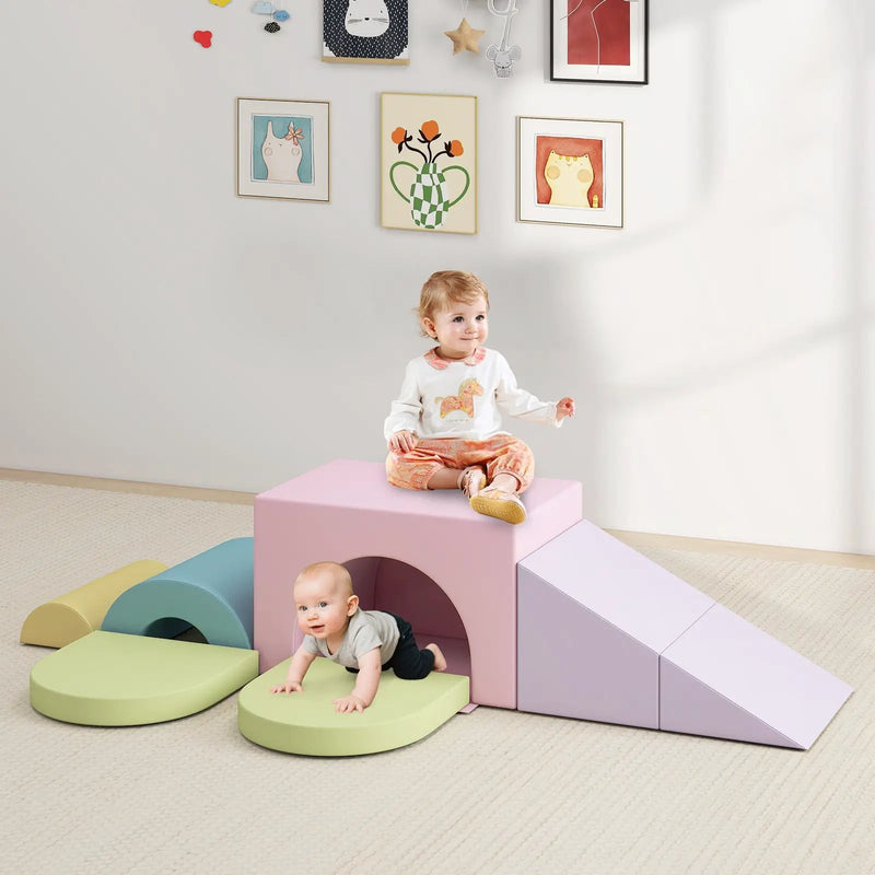 7-Piece Soft Foam Toddler Climbing Blocks Set PU Leather for 1+ Year Old by DirectDeals