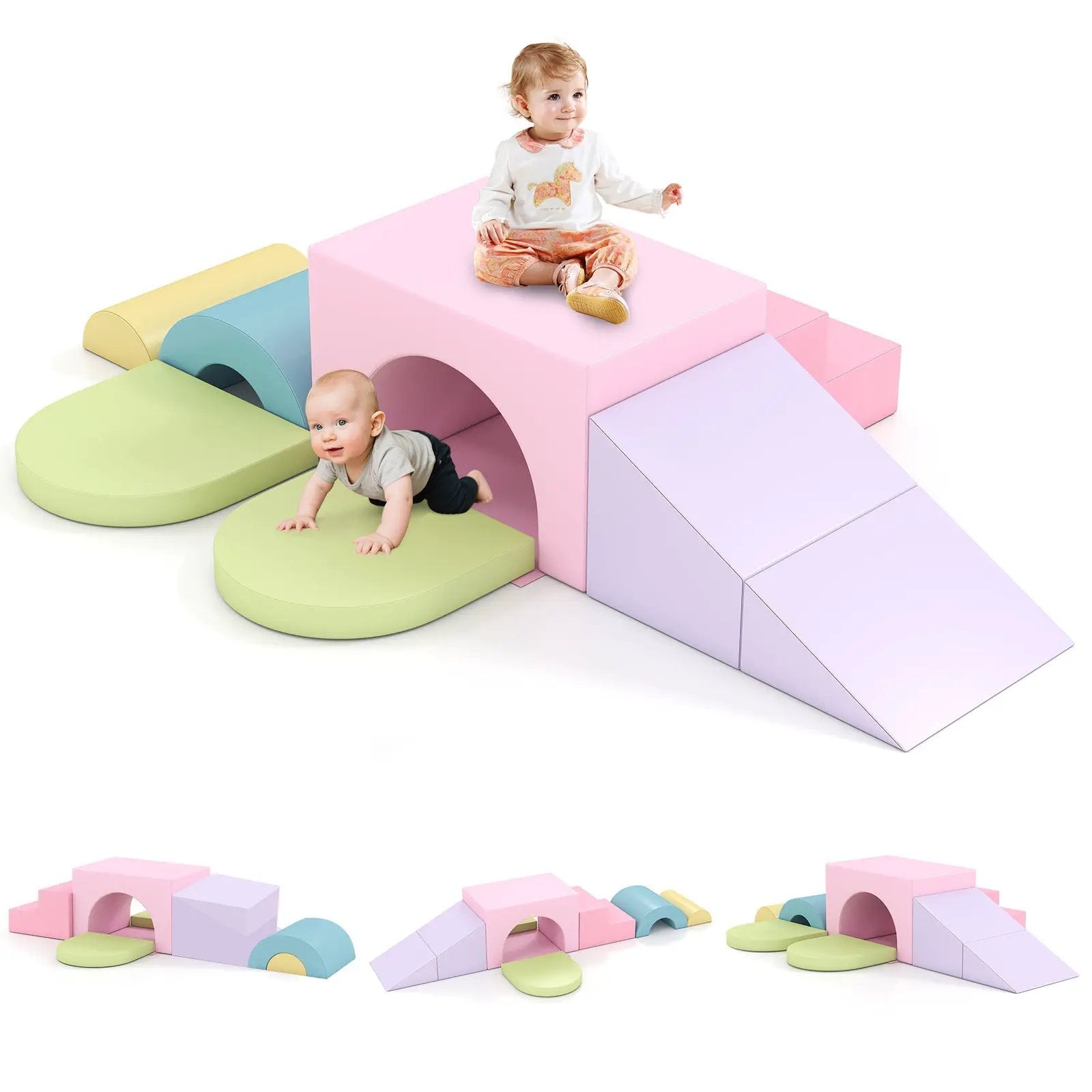 7-Piece Soft Foam Toddler Climbing Blocks Set PU Leather for 1+ Year Old by DirectDeals