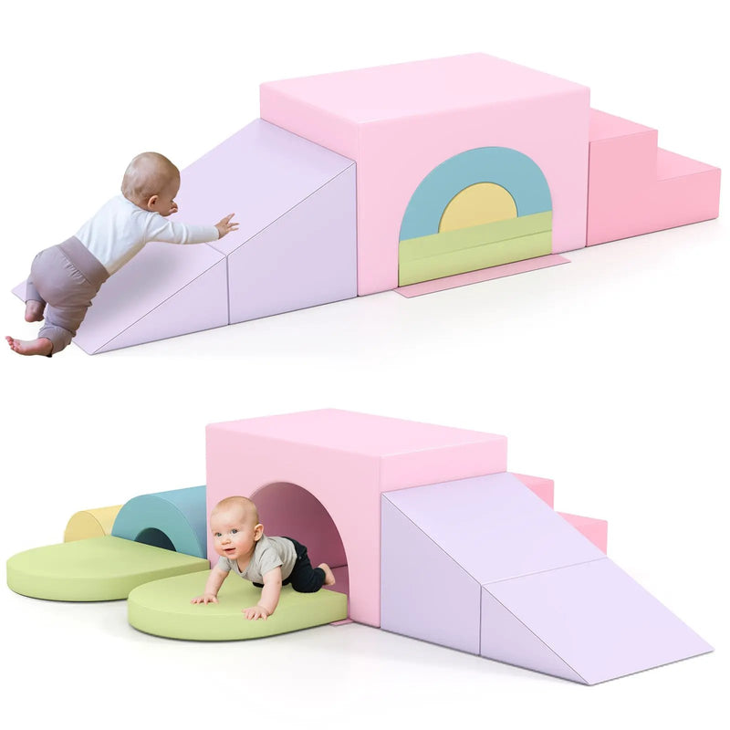 7-Piece Soft Foam Toddler Climbing Blocks Set PU Leather for 1+ Year Old by DirectDeals