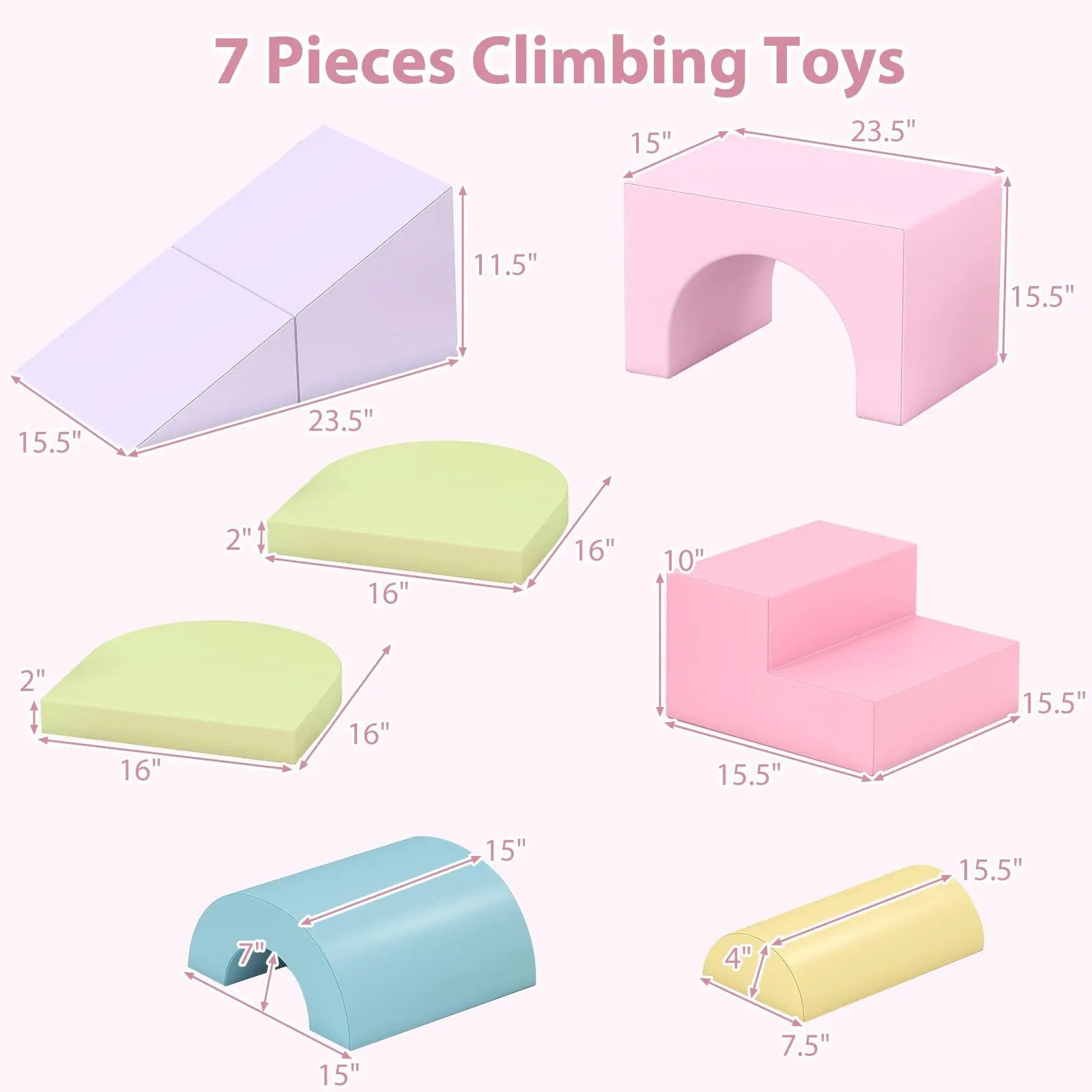 7-Piece Soft Foam Toddler Climbing Blocks Set PU Leather for 1+ Year Old by DirectDeals