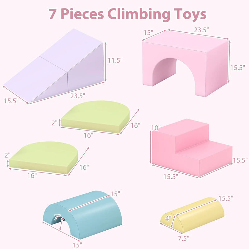 7-Piece Soft Foam Toddler Climbing Blocks Set PU Leather for 1+ Year Old by DirectDeals
