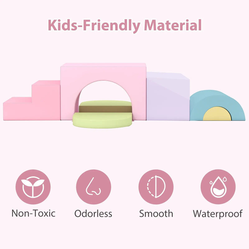 7-Piece Soft Foam Toddler Climbing Blocks Set PU Leather for 1+ Year Old by DirectDeals