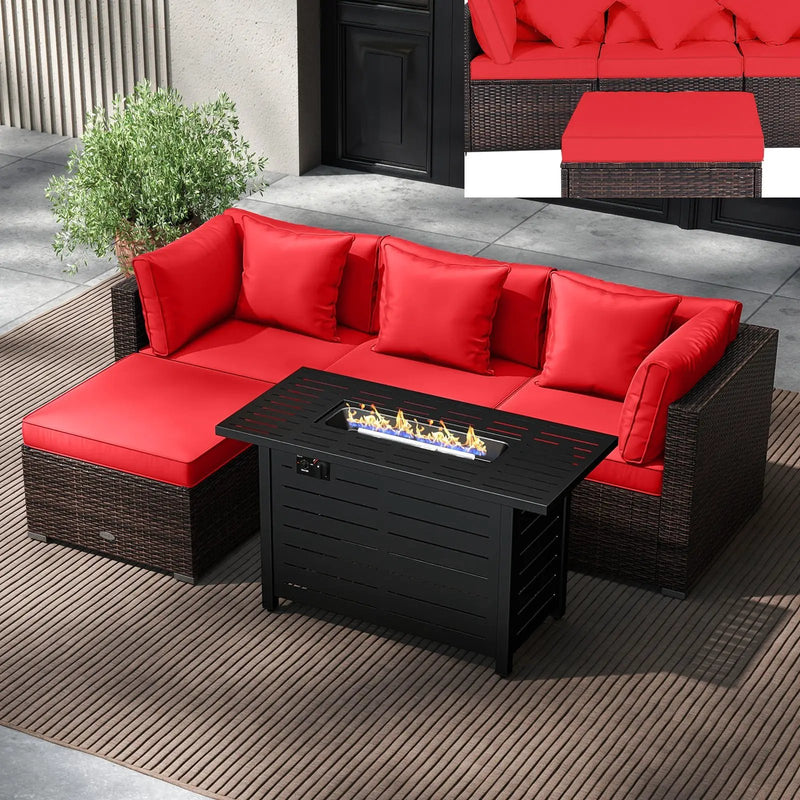 Heavy-duty Frame Rattan Sofa Set with 60000 BTU Firepit Table by DirectDeals
