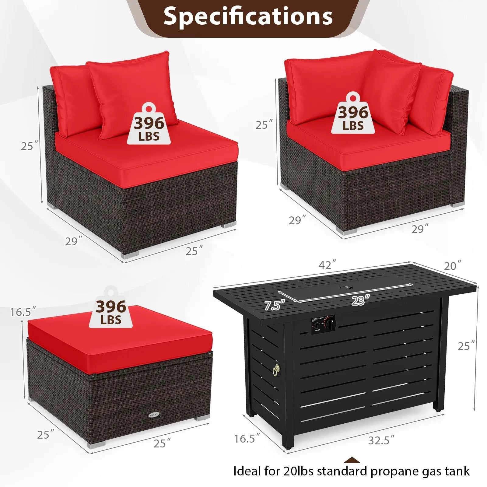 Heavy-duty Frame Rattan Sofa Set with 60000 BTU Firepit Table by DirectDeals