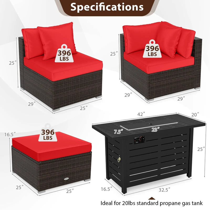 Heavy-duty Frame Rattan Sofa Set with 60000 BTU Firepit Table by DirectDeals