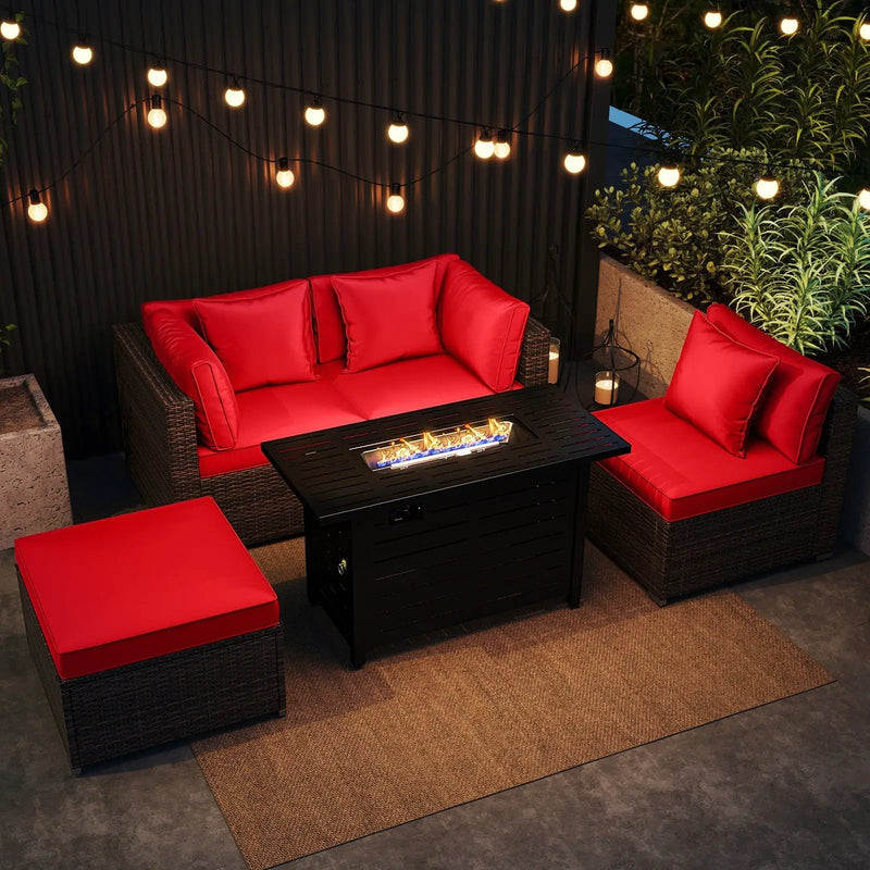 Heavy-duty Frame Rattan Sofa Set with 60000 BTU Firepit Table by DirectDeals