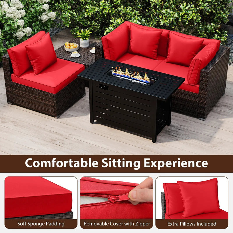 Heavy-duty Frame Rattan Sofa Set with 60000 BTU Firepit Table by DirectDeals