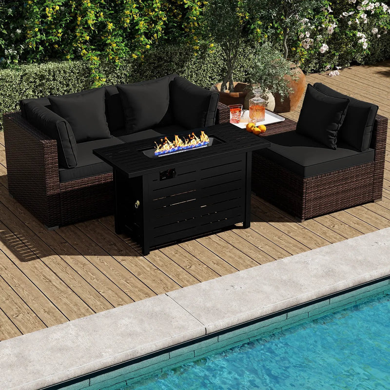 Heavy-duty Frame Rattan Sofa Set with 60000 BTU Firepit Table by DirectDeals