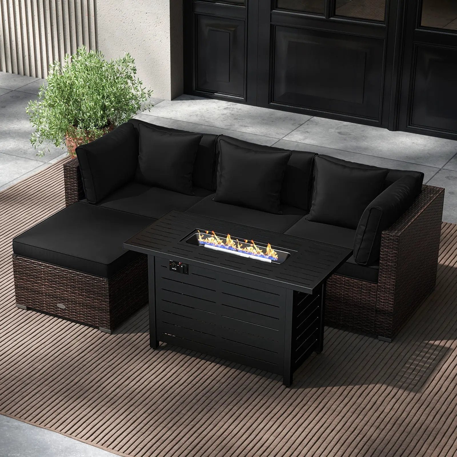 Heavy-duty Frame Rattan Sofa Set with 60000 BTU Firepit Table by DirectDeals