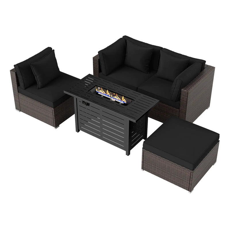 Heavy-duty Frame Rattan Sofa Set with 60000 BTU Firepit Table by DirectDeals