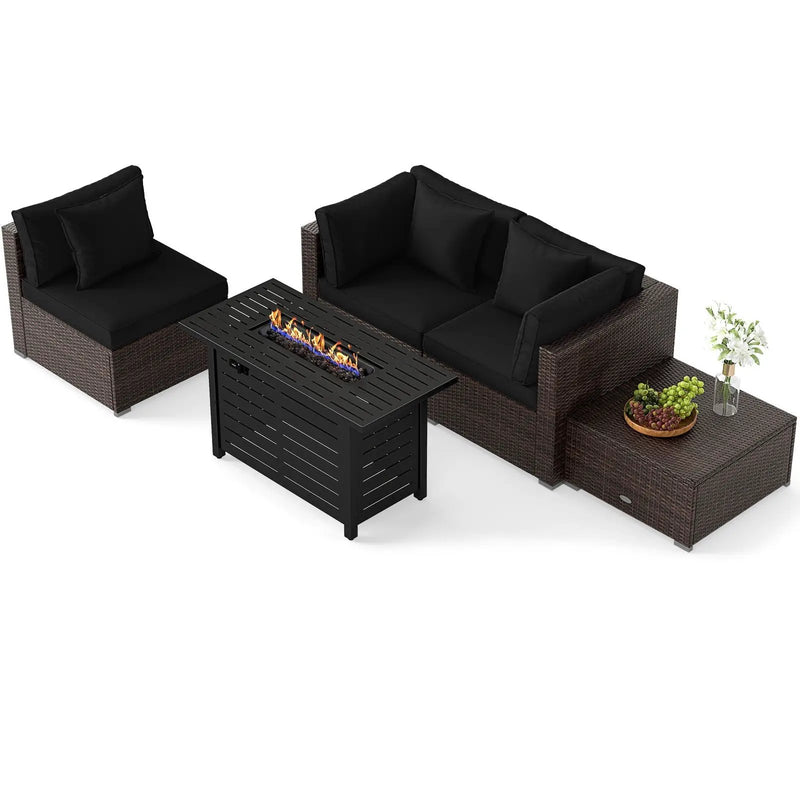 Heavy-duty Frame Rattan Sofa Set with 60000 BTU Firepit Table by DirectDeals