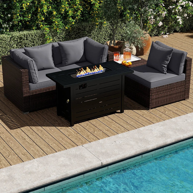 Heavy-duty Frame Rattan Sofa Set with 60000 BTU Firepit Table by DirectDeals