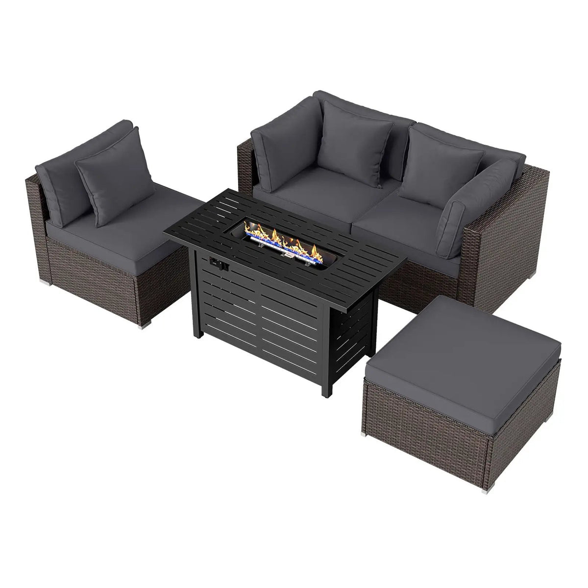 Heavy-duty Frame Rattan Sofa Set with 60000 BTU Firepit Table by DirectDeals