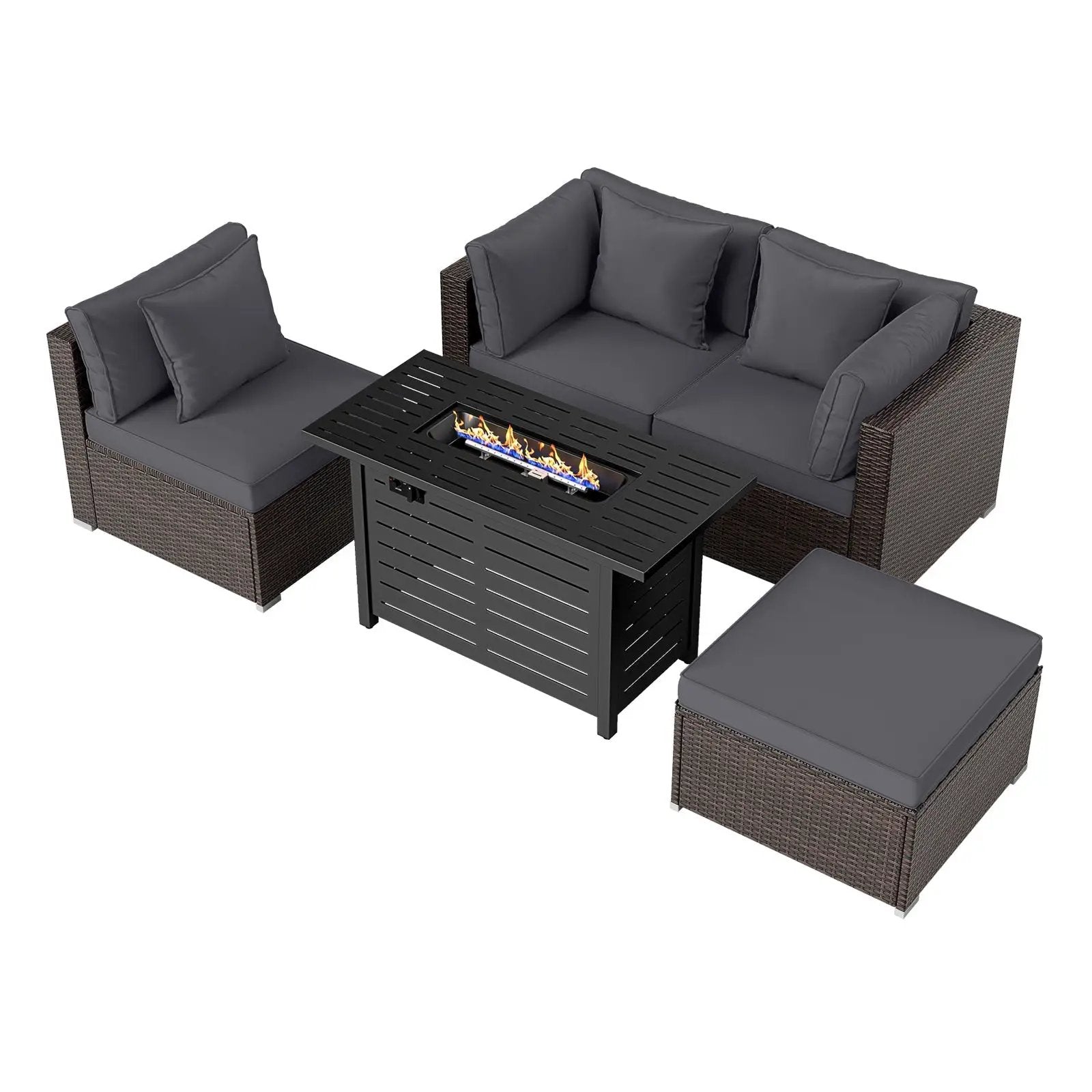 Heavy-duty Frame Rattan Sofa Set with 60000 BTU Firepit Table by DirectDeals
