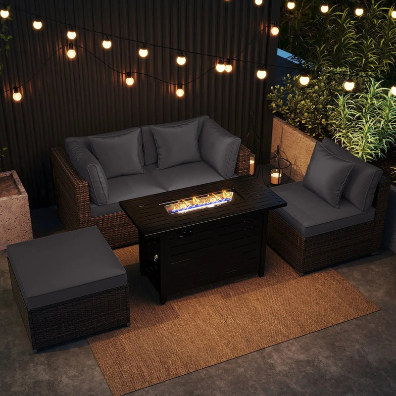 Heavy-duty Frame Rattan Sofa Set with 60000 BTU Firepit Table by DirectDeals