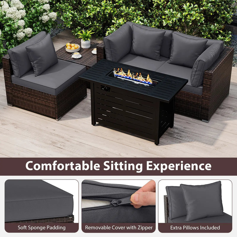 Heavy-duty Frame Rattan Sofa Set with 60000 BTU Firepit Table by DirectDeals
