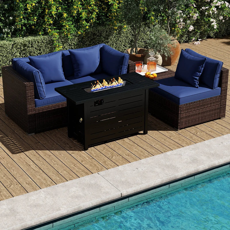 Heavy-duty Frame Rattan Sofa Set with 60000 BTU Firepit Table by DirectDeals