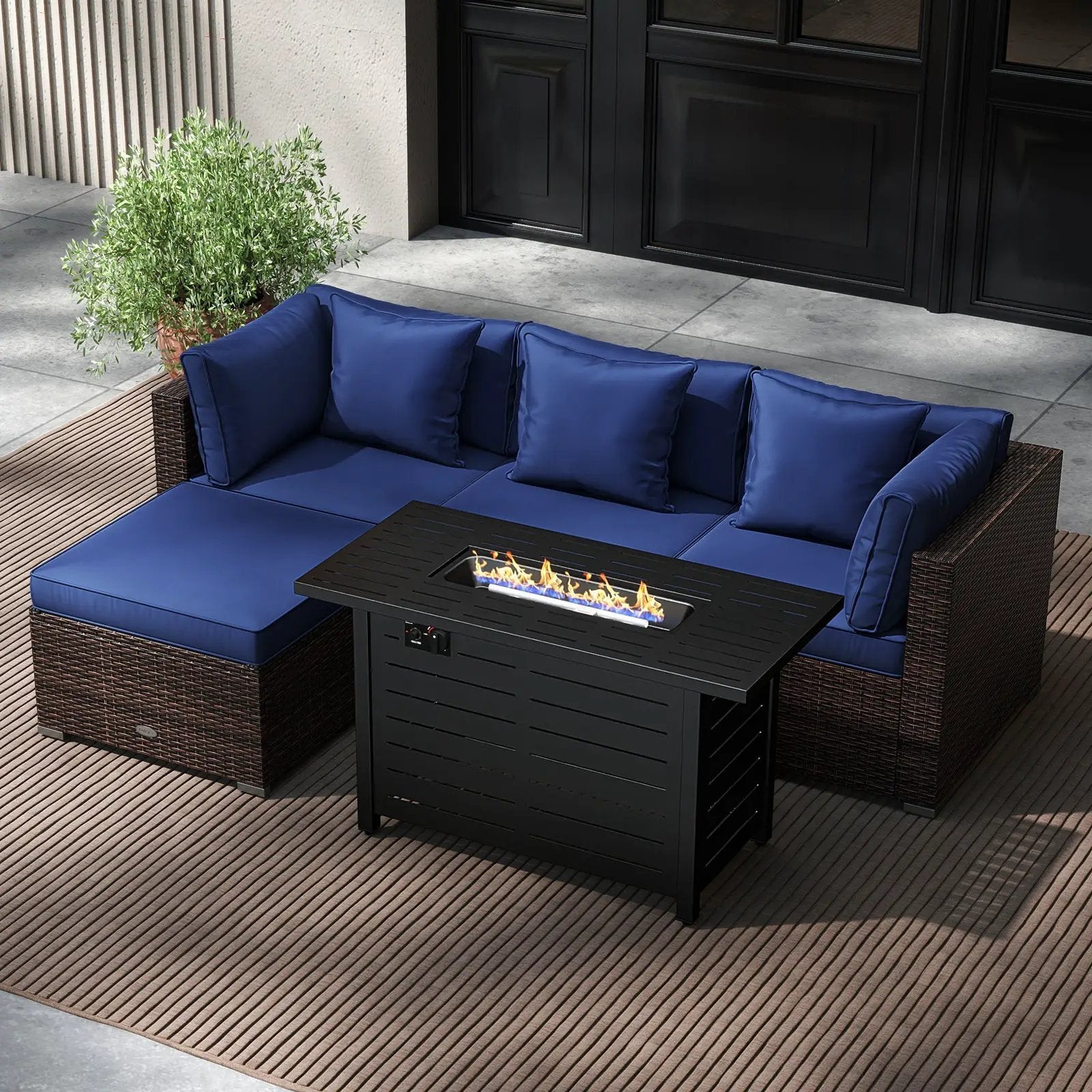 Heavy-duty Frame Rattan Sofa Set with 60000 BTU Firepit Table by DirectDeals