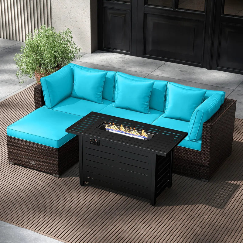 Heavy-duty Frame Rattan Sofa Set with 60000 BTU Firepit Table by DirectDeals