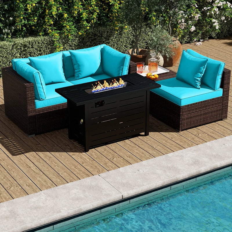 Heavy-duty Frame Rattan Sofa Set with 60000 BTU Firepit Table by DirectDeals