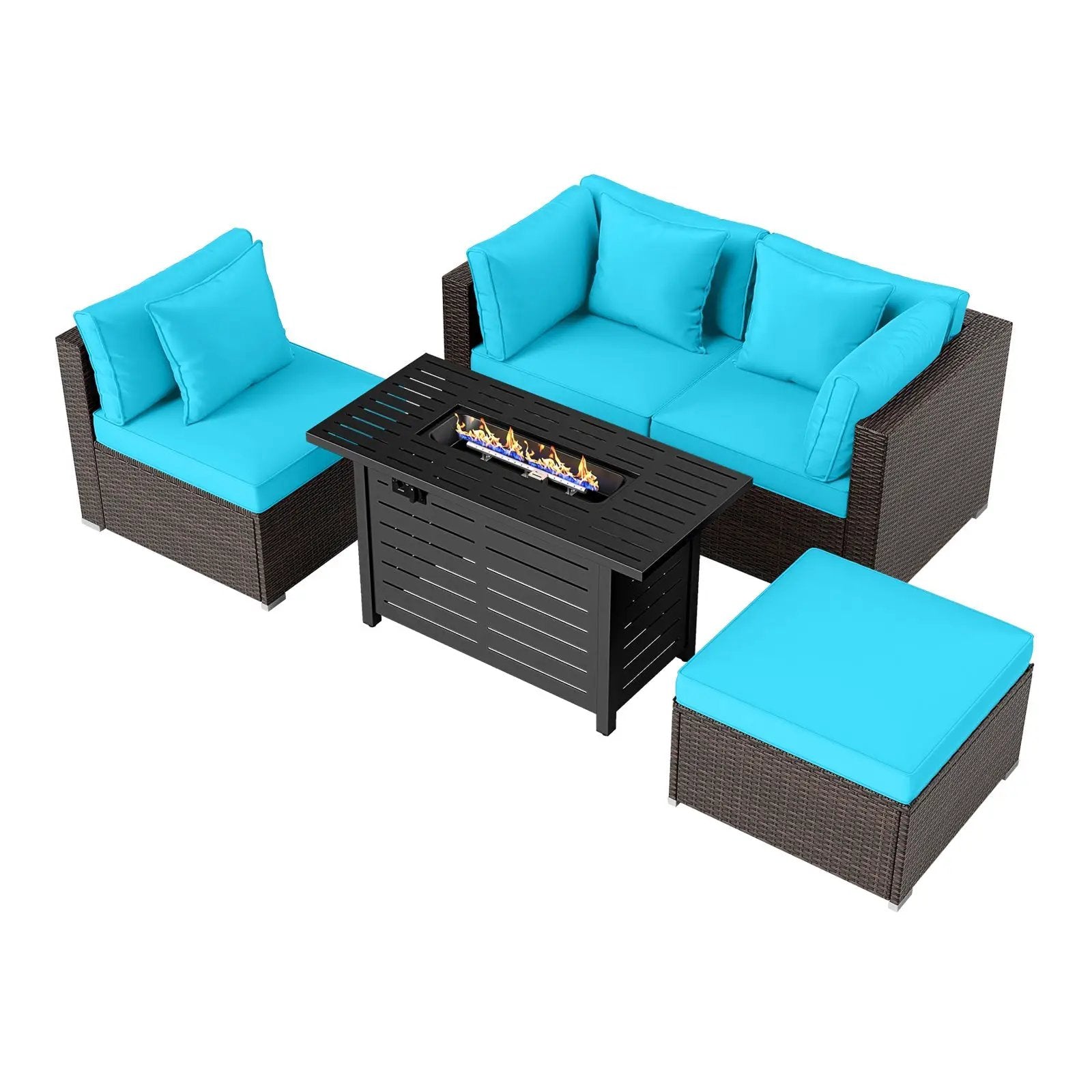 Heavy-duty Frame Rattan Sofa Set with 60000 BTU Firepit Table by DirectDeals