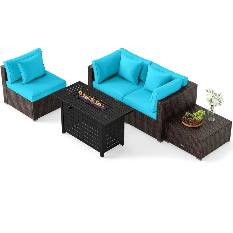 Heavy-duty Frame Rattan Sofa Set with 60000 BTU Firepit Table by DirectDeals