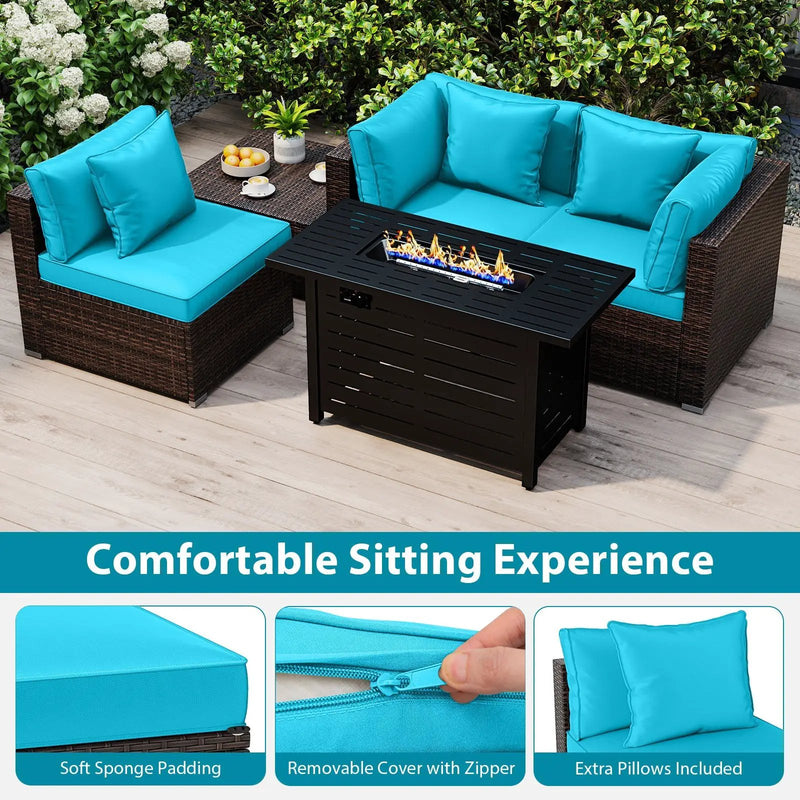 Heavy-duty Frame Rattan Sofa Set with 60000 BTU Firepit Table by DirectDeals