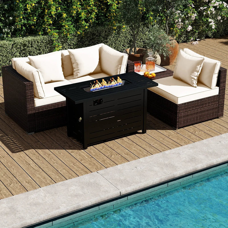 Heavy-duty Frame Rattan Sofa Set with 60000 BTU Firepit Table by DirectDeals