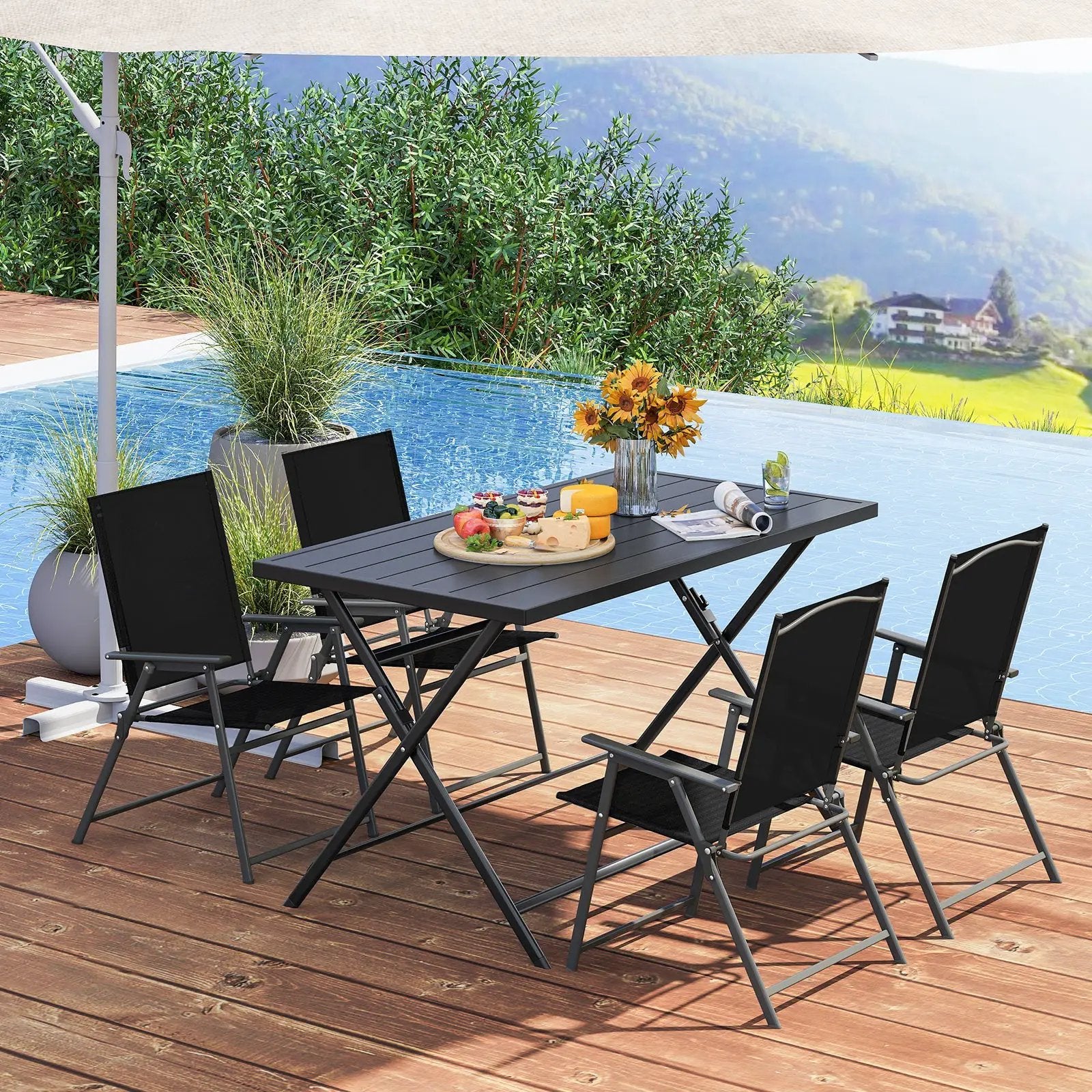 5-Piece Foldable Outdoor Dining Set for Backyard Garden Deck by DirectDeals